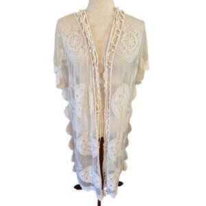 Embroidered Crocheted Mesh Kimono Duster  Romantic Festival Fairy Boho Grunge S